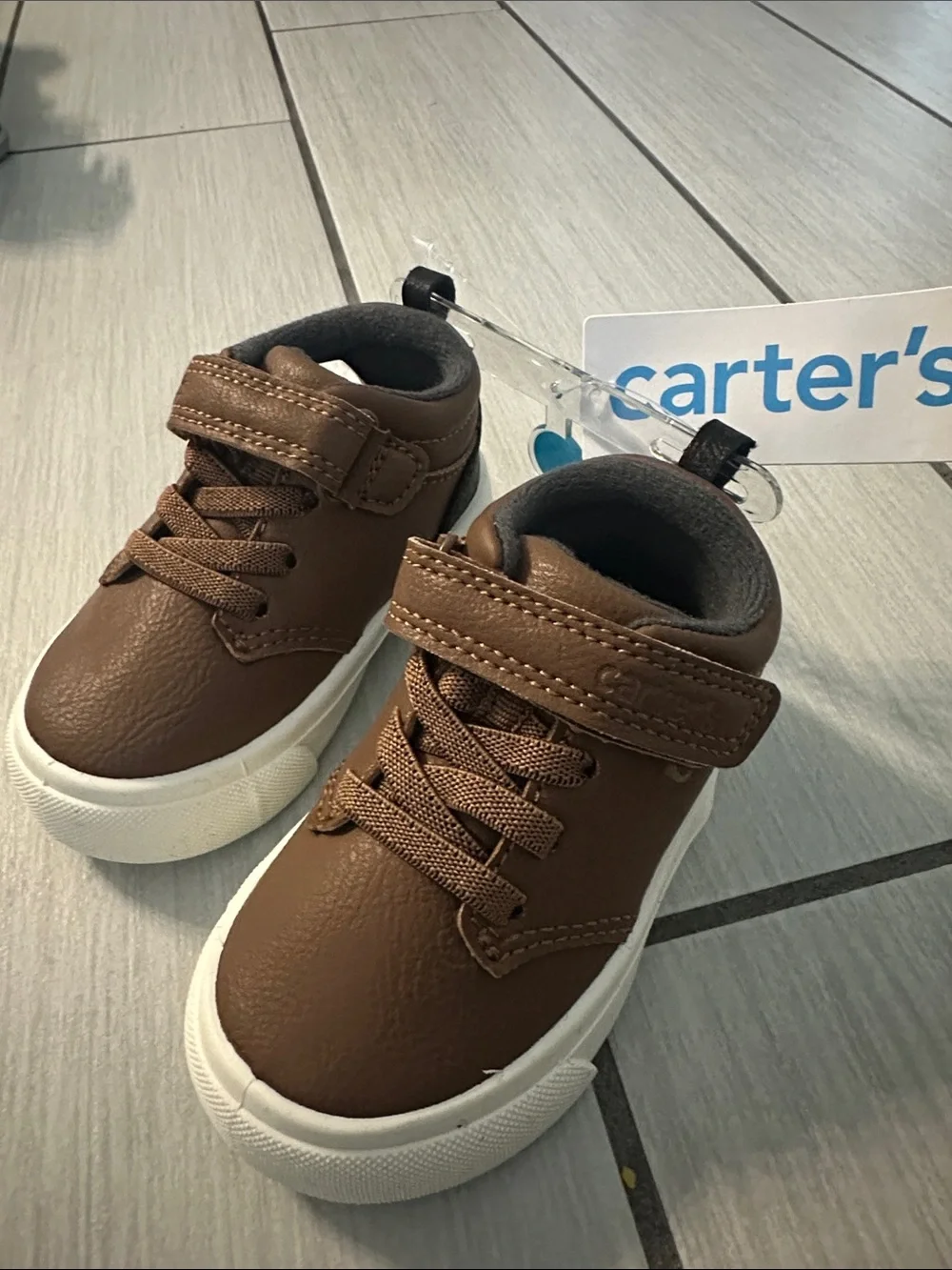 Carter's Brown High-Top Toddler Sneakers with White Sole
